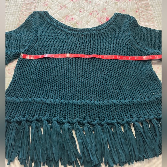 Free People On the Fringe Cropped Cotton Sweater in Teal size L NWOT - Picture 3 of 7